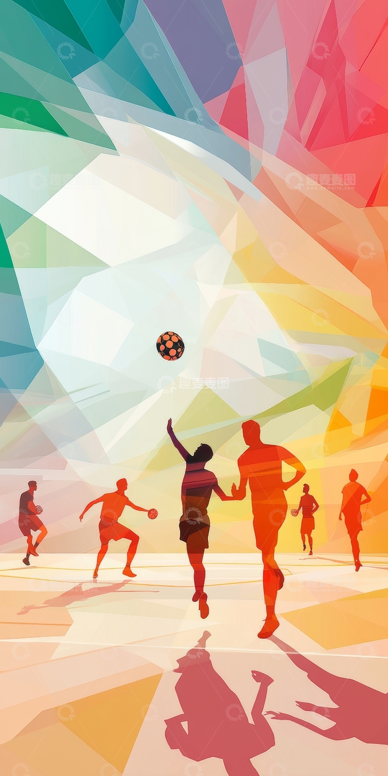 高清大图下载【趣麦麦图】-多彩背景下的足球比赛剪影