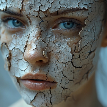 裂纹覆盖的脸部特写