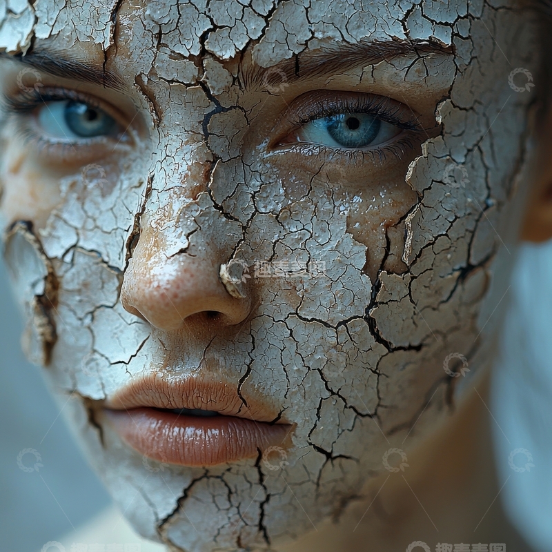 高清大图下载【趣麦麦图】裂纹覆盖的脸部特写