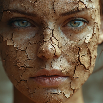 裂纹泥土覆盖的面部特写
