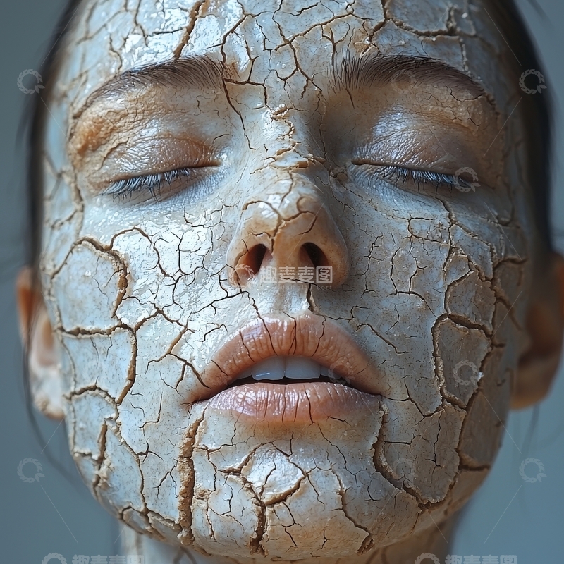 高清大图下载【趣麦麦图】干裂面膜覆盖的闭眼女性面部特写