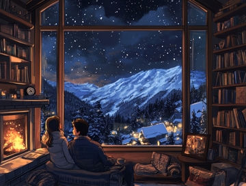 冬夜书房，共赏雪山星空