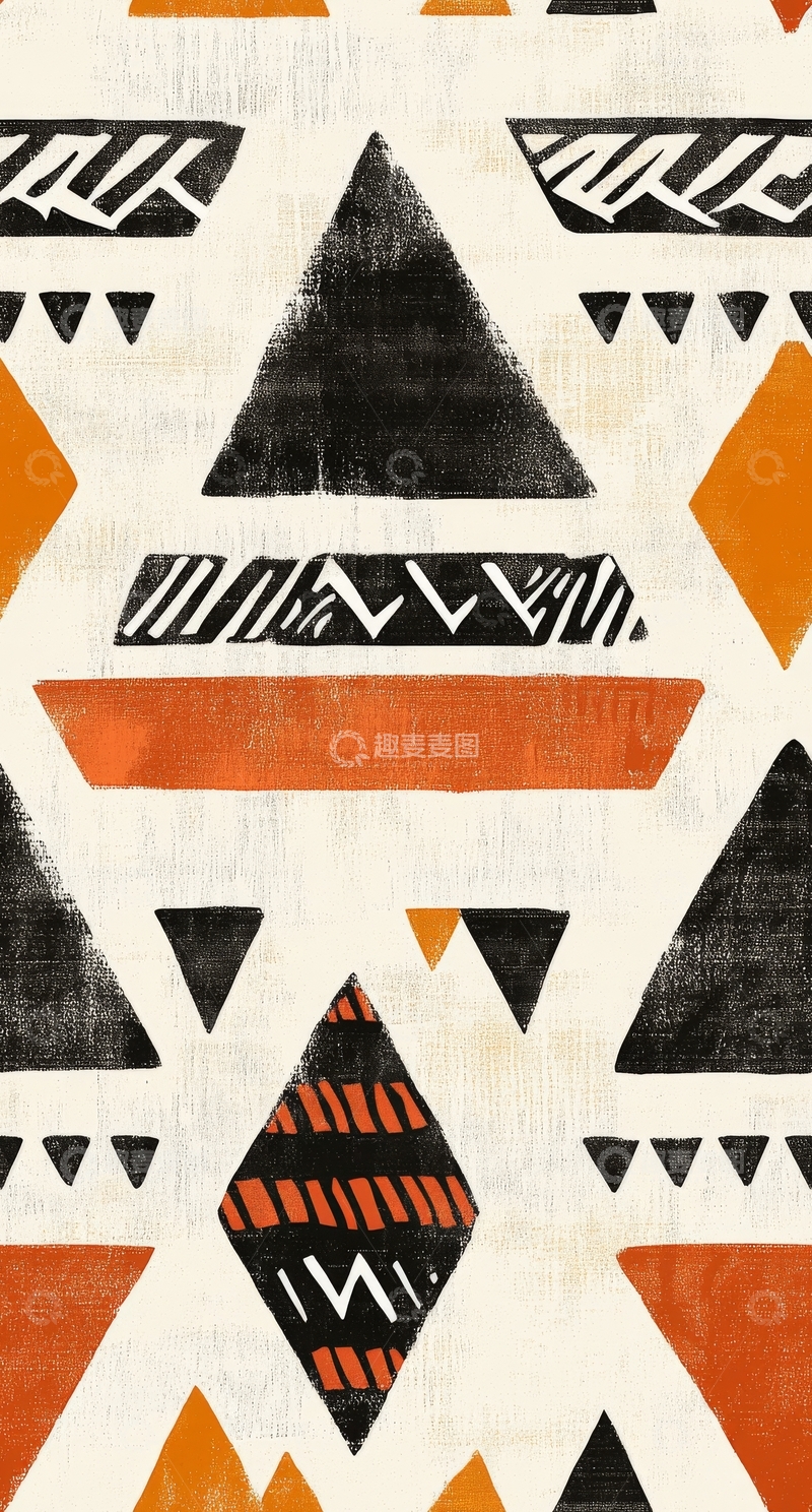 高清大图下载【趣麦麦图】几何图案背景，橙黑三角与线条组合