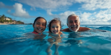 三代同游，海中欢笑