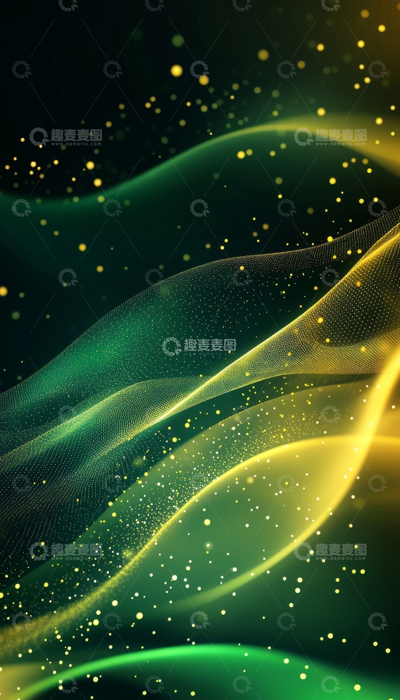 高清大图下载【趣麦麦图】绿色与金色波浪的抽象背景