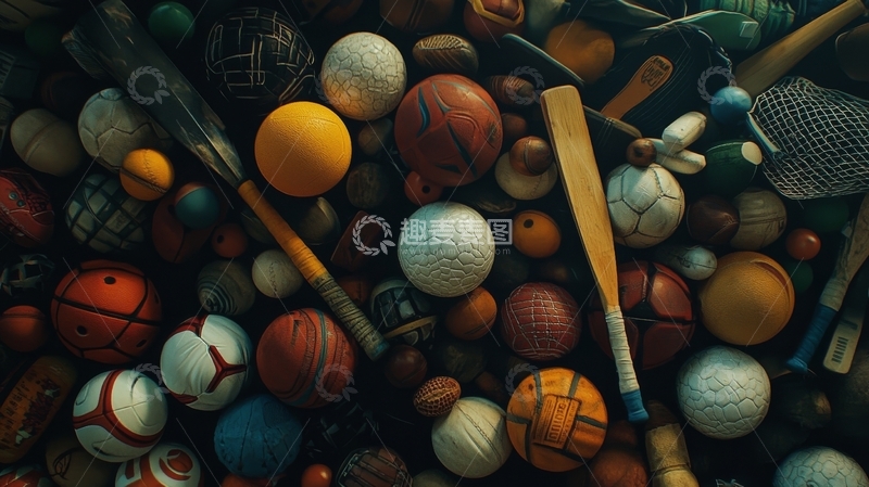 高清大图下载【趣麦麦图】各式球类与运动器材的集合