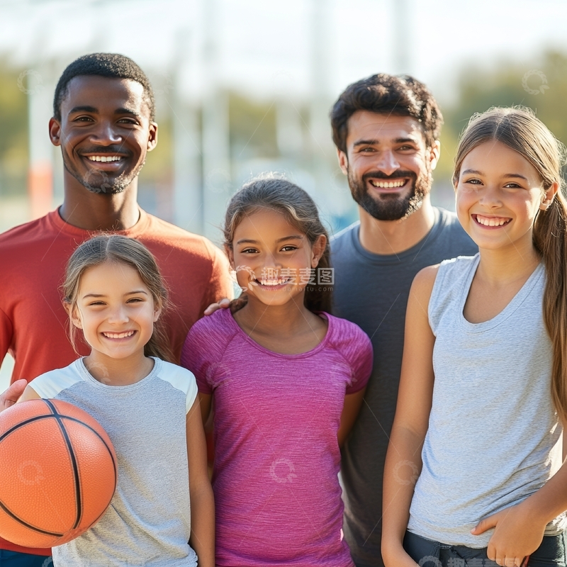 家庭篮球时光，快乐笑容满溢