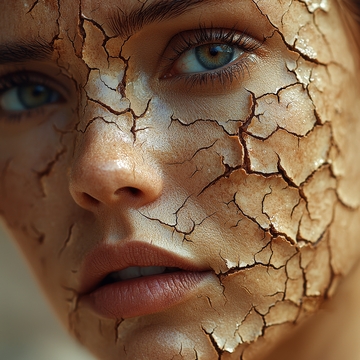 裂纹覆盖的脸部特写