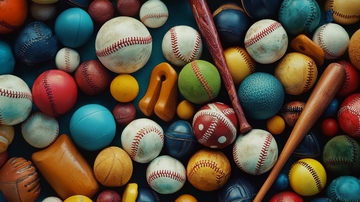 多彩棒球与球棒的集合