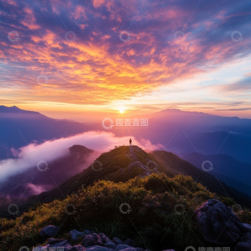 高清大图下载【趣麦麦图】山顶日出，云海缭绕