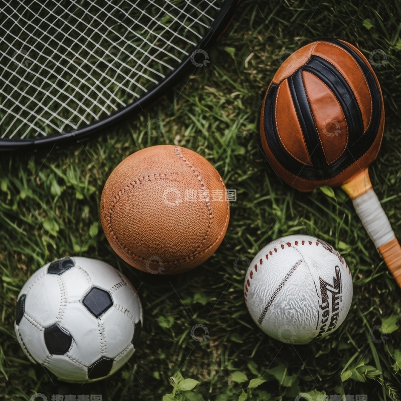 高清大图下载【趣麦麦图】草地上的多种运动器材
