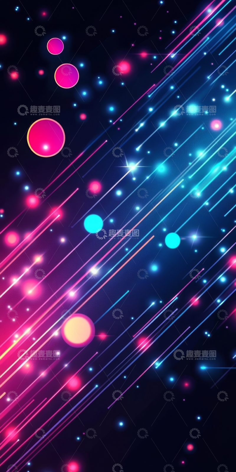 高清大图下载【趣麦麦图】霓虹光束与彩色气泡的动态背景