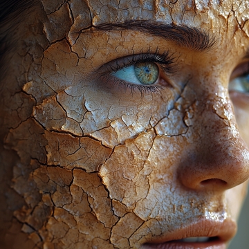 裂纹覆盖的脸庞，深邃的眼神