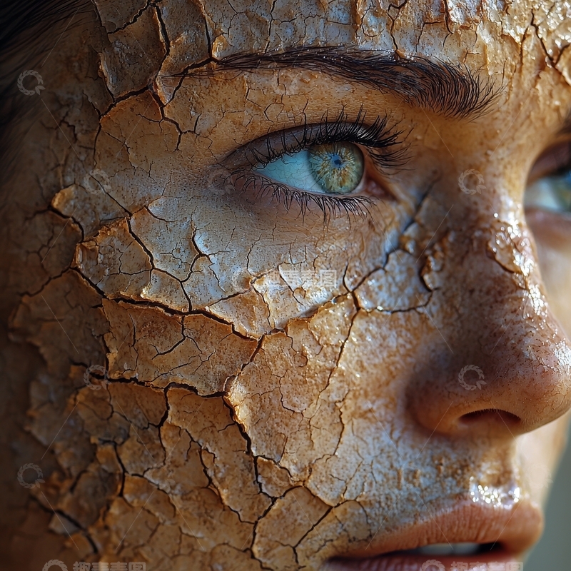 高清大图下载【趣麦麦图】-裂纹覆盖的脸庞，深邃的眼神