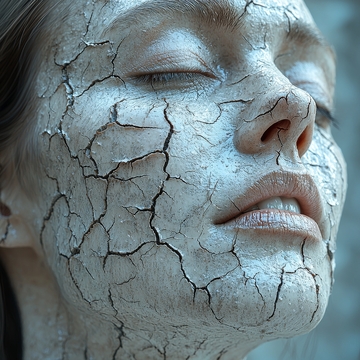 裂纹覆盖的脸部特写