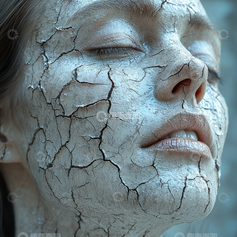 高清大图下载【趣麦麦图】裂纹覆盖的脸部特写