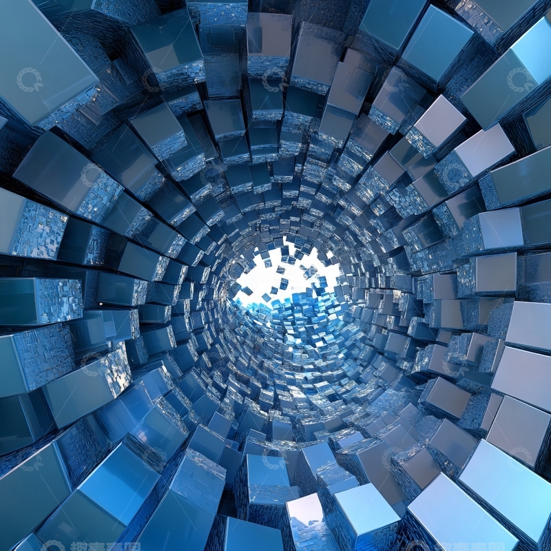 高清大图下载【趣麦麦图】蓝色立方体螺旋隧道