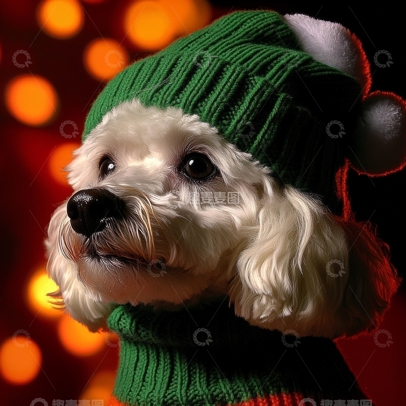 高清大图下载【趣麦麦图】戴着绿色帽子的可爱小狗