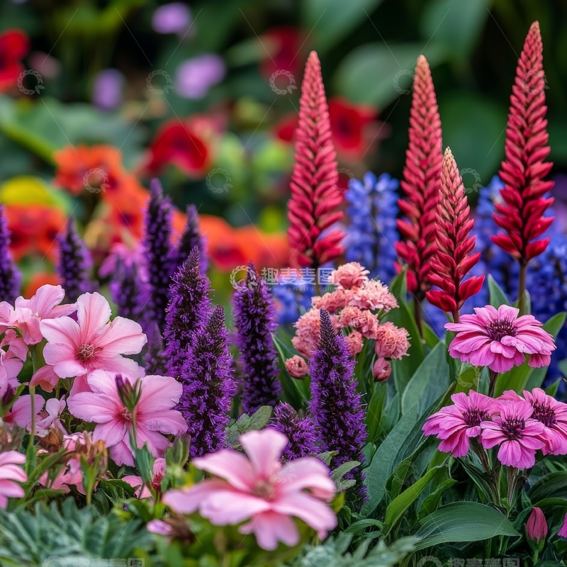 高清大图下载【趣麦麦图】多彩花卉绽放的花园景象