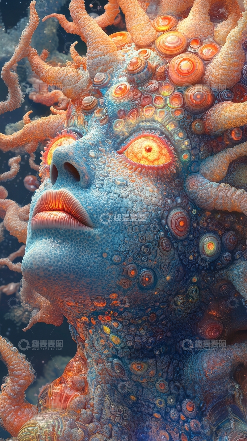 高清大图下载【趣麦麦图】海洋生物与人脸融合的奇幻艺术