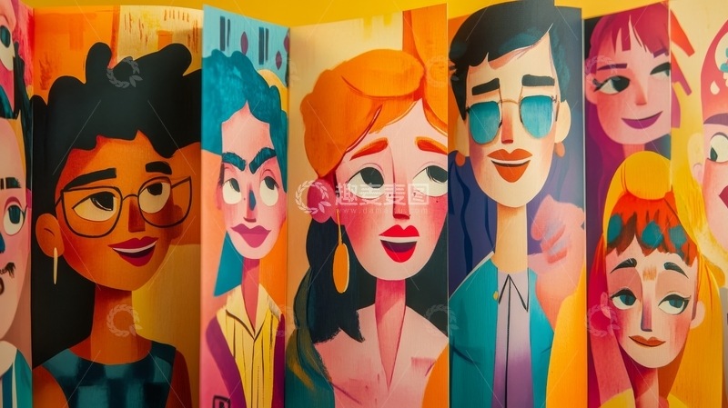 高清大图下载【趣麦麦图】多彩人物插画拼接展示