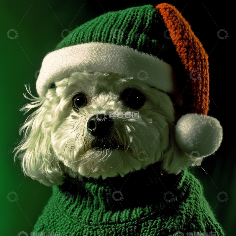 高清大图下载【趣麦麦图】戴着圣诞帽的小狗