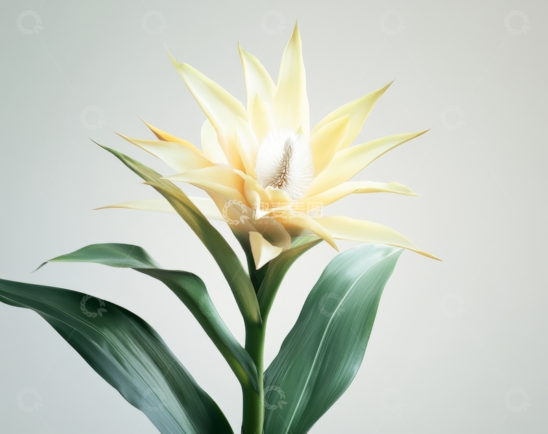 高清大图下载【趣麦麦图】白色花朵与绿色叶片的静物图