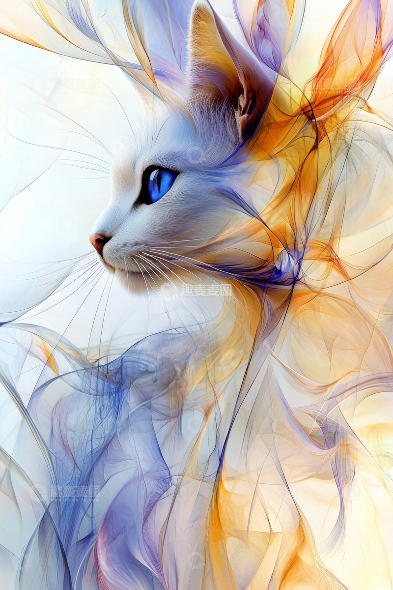 高清大图下载【趣麦麦图】梦幻色彩中的猫咪