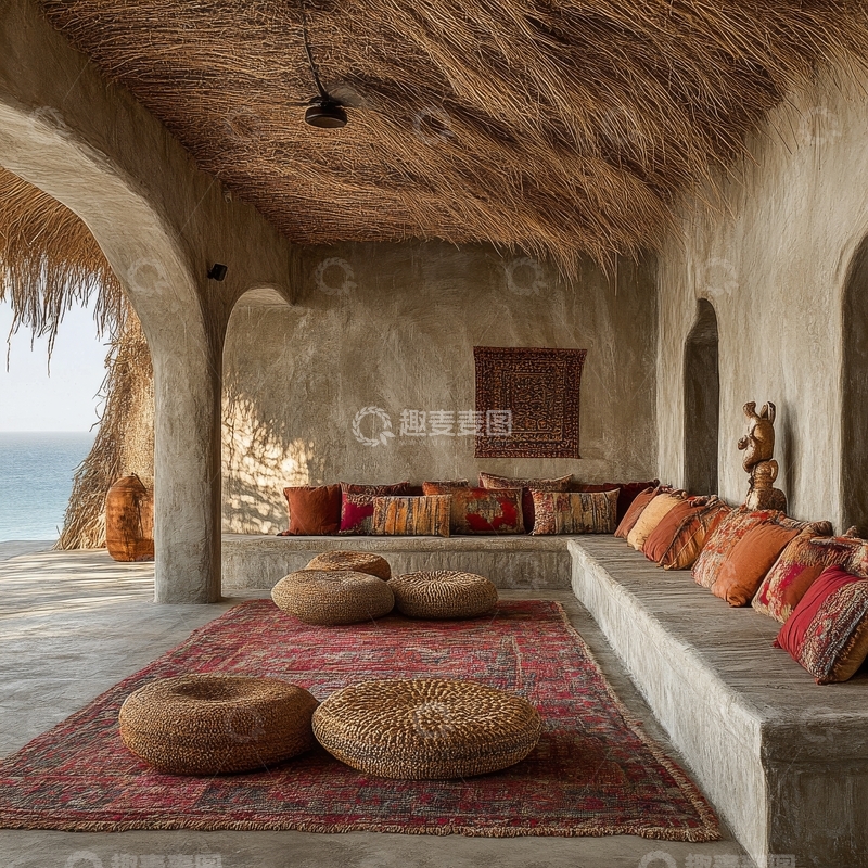 高清大图下载【趣麦麦图】传统室内空间，配以地毯和坐垫