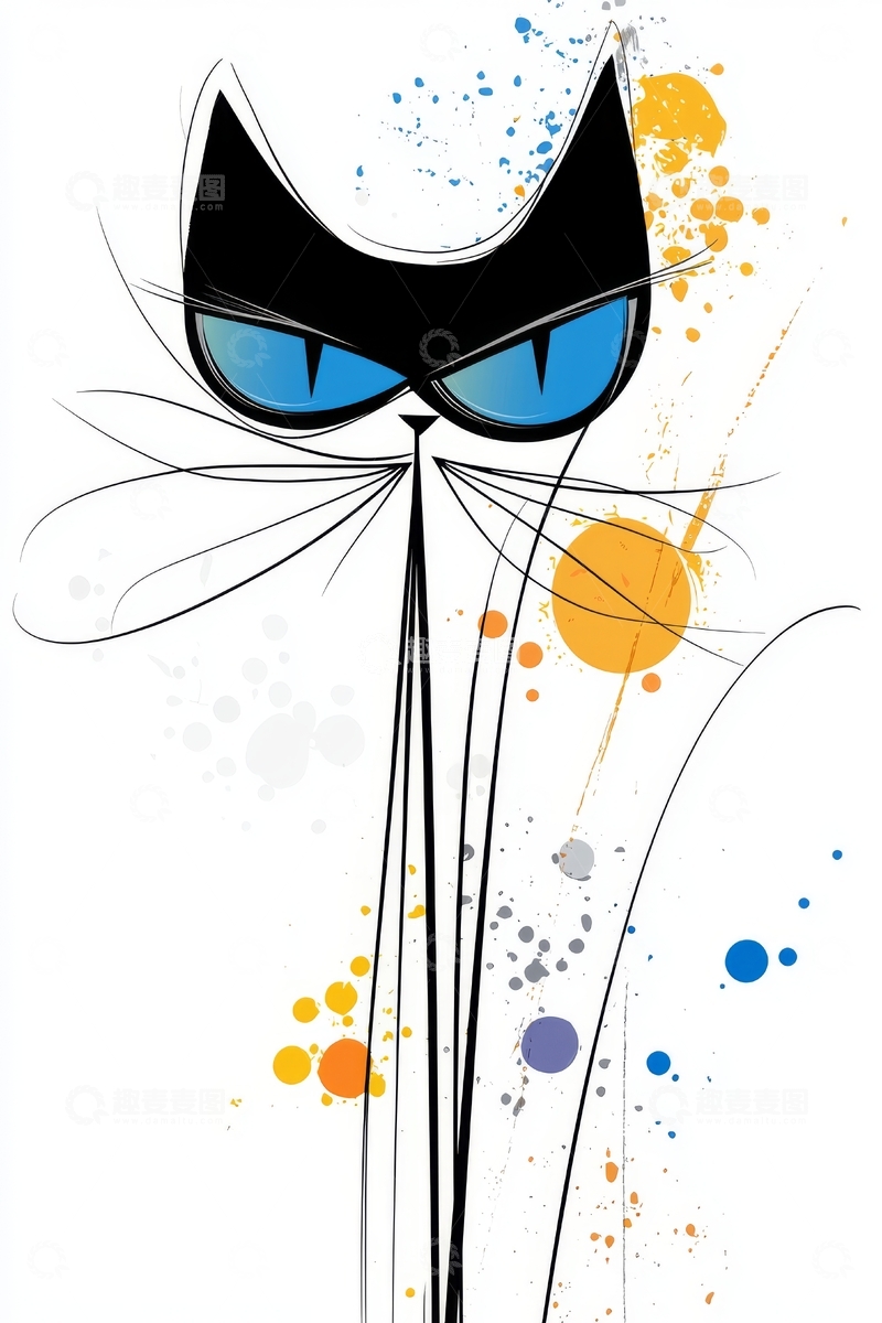 高清大图下载【趣麦麦图】抽象猫咪艺术插画