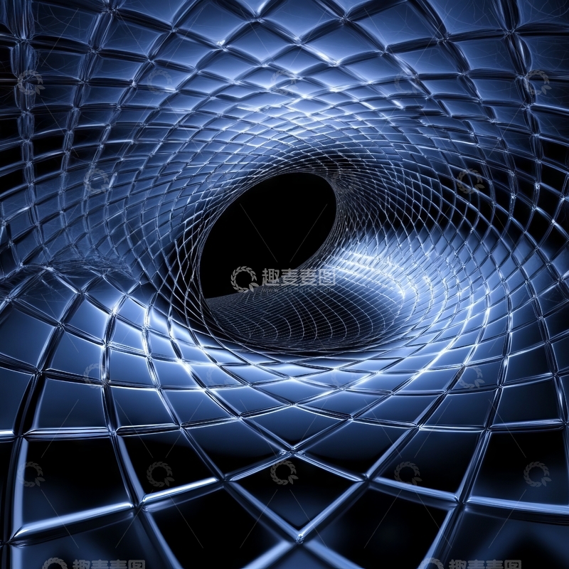 高清大图下载【趣麦麦图】蓝色网格隧道的科幻视觉