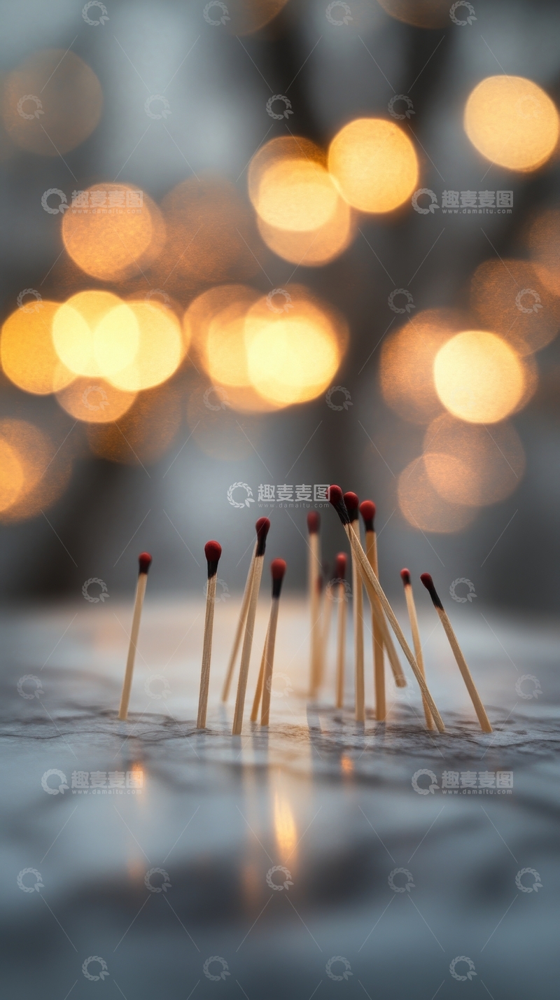 高清大图下载【趣麦麦图】排列整齐的火柴与温暖光斑