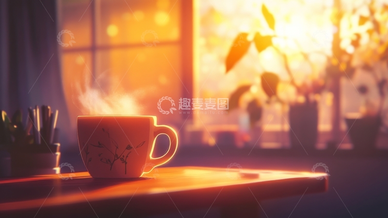 高清大图下载【趣麦麦图】窗边热饮，晨光映照