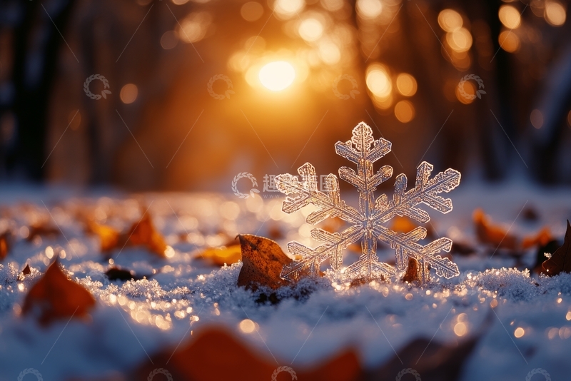 高清大图下载【趣麦麦图】冬日雪景中的水晶雪花