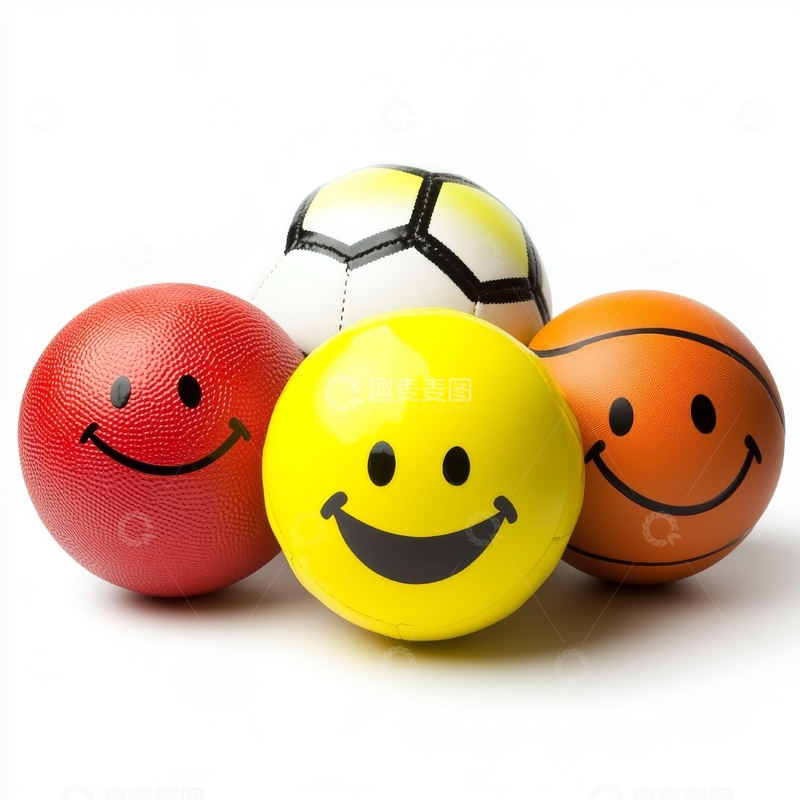 高清大图下载【趣麦麦图】带有笑脸图案的多彩运动球