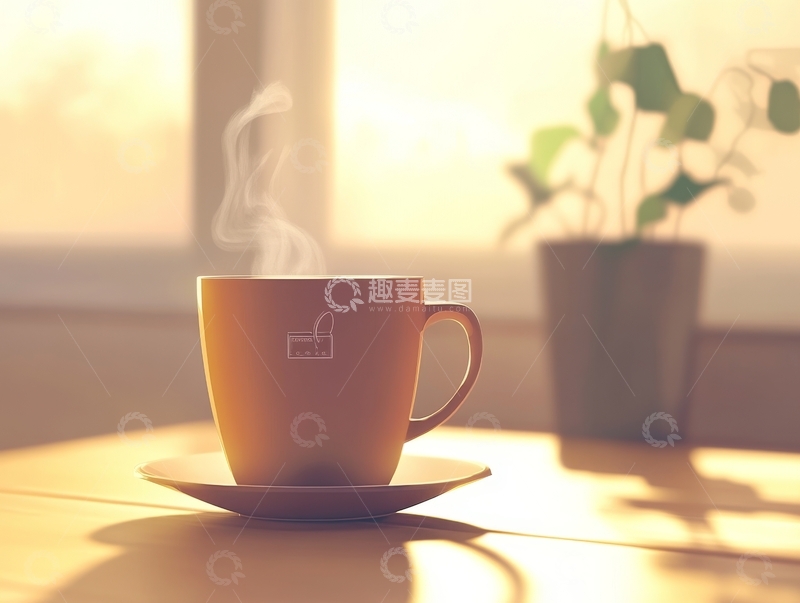 高清大图下载【趣麦麦图】窗边热饮，晨光相伴