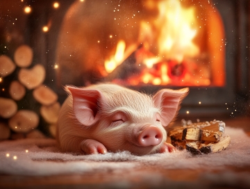 小猪在壁炉前温馨入睡