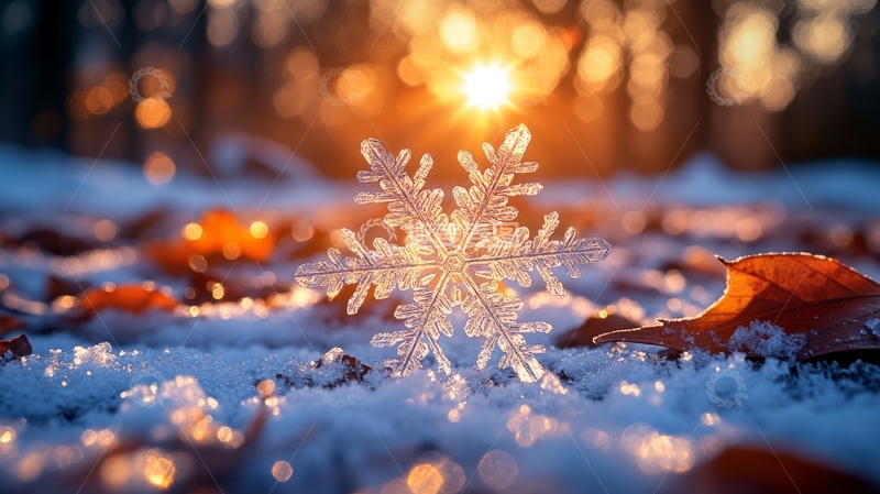 高清大图下载【趣麦麦图】冬日雪景中的晶莹雪花