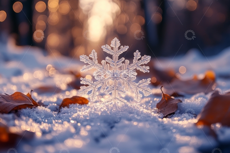 高清大图下载【趣麦麦图】雪地上的水晶雪花装饰