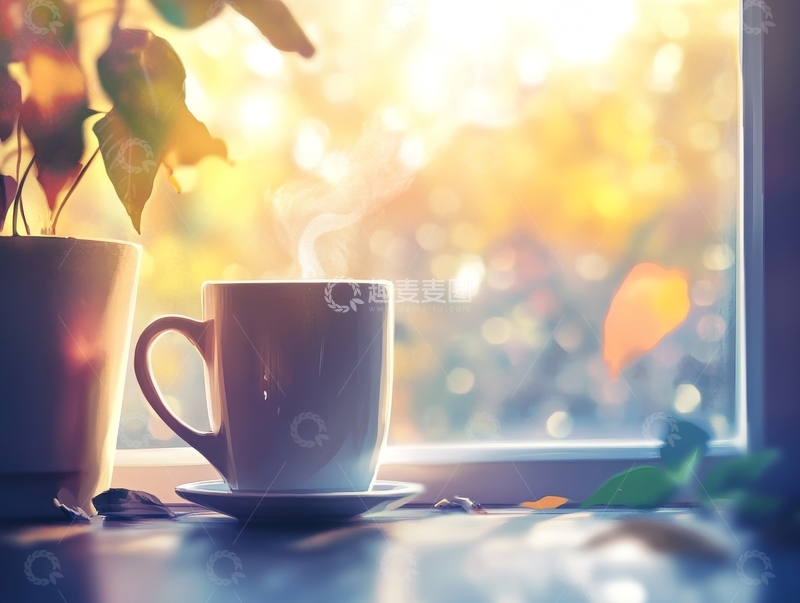高清大图下载【趣麦麦图】窗边热饮，晨光相伴