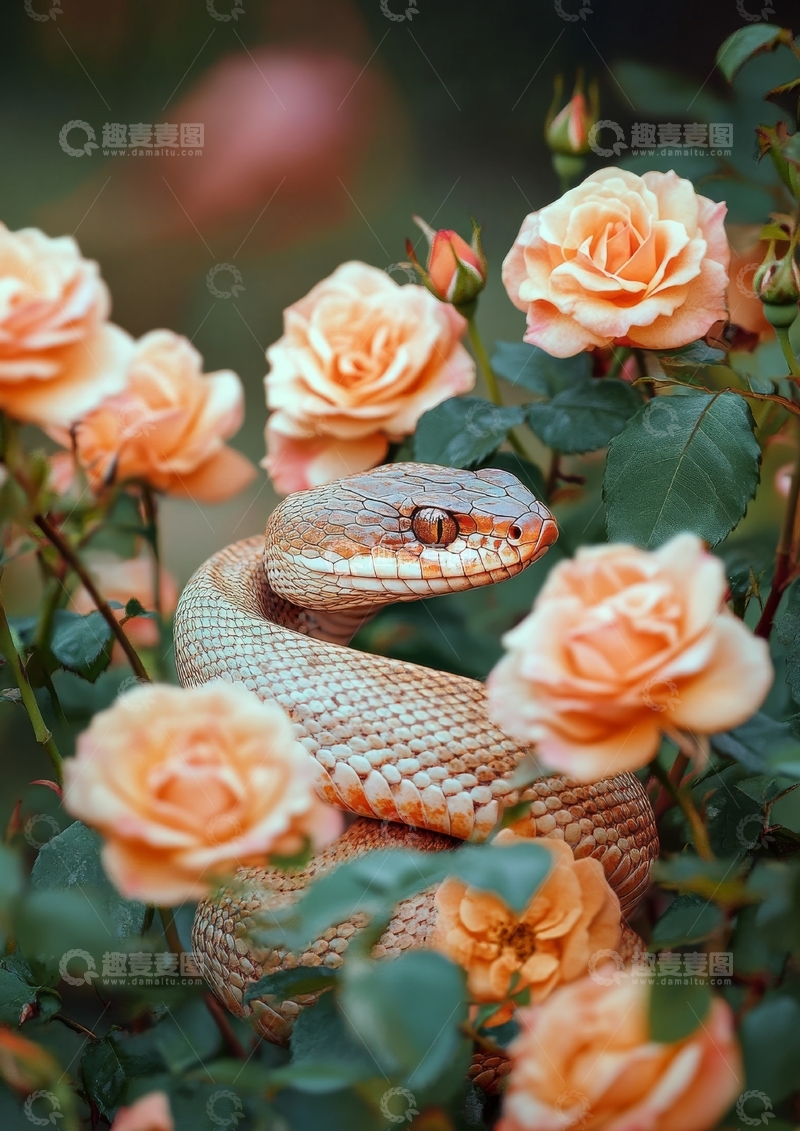 蛇在玫瑰花丛中盘旋