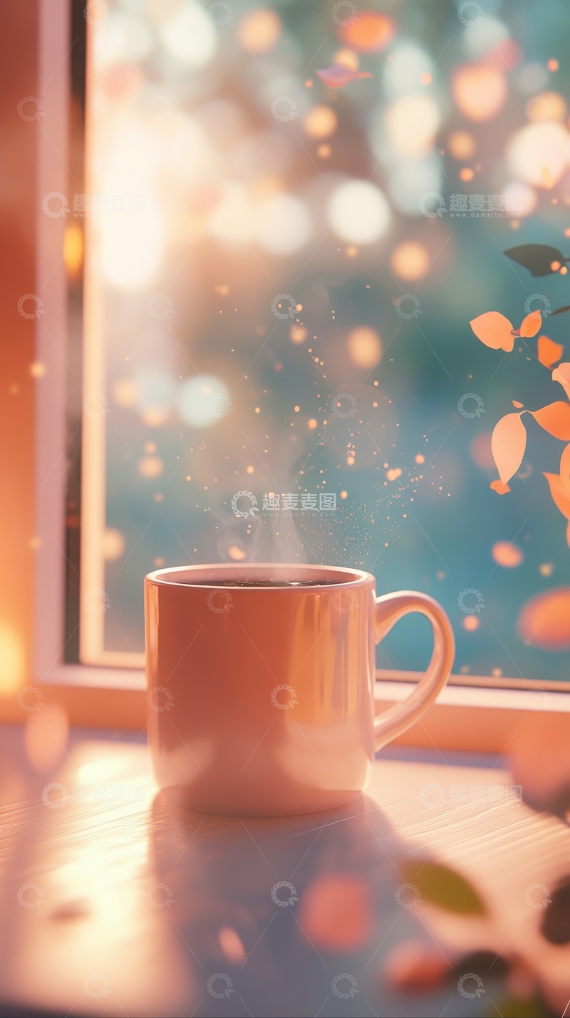 高清大图下载【趣麦麦图】窗边热饮，晨光洒落