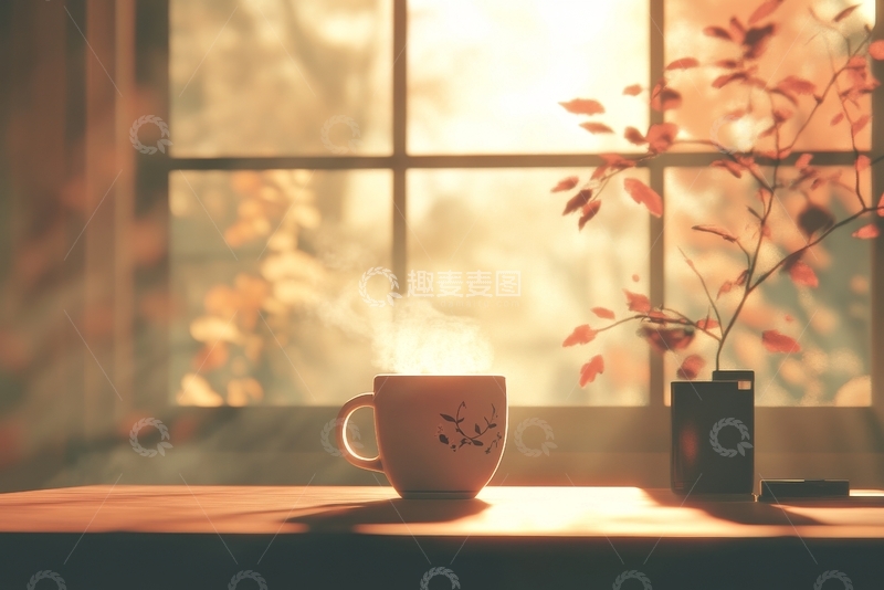 高清大图下载【趣麦麦图】窗边热饮，晨光映照
