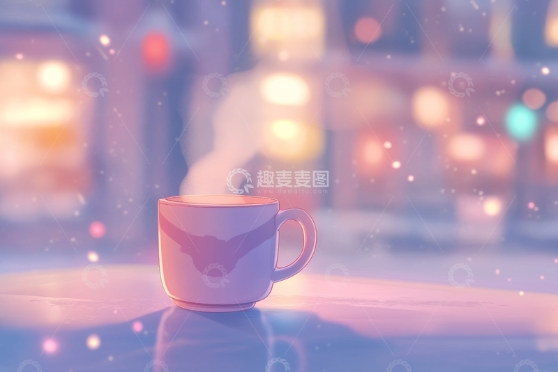 高清大图下载【趣麦麦图】冬夜窗台上的热饮杯