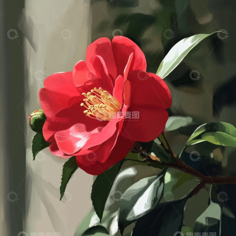 高清大图下载【趣麦麦图】红色山茶花在阳光下的绽放