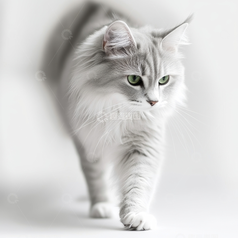 高清大图下载【趣麦麦图】灰色长毛猫优雅行走