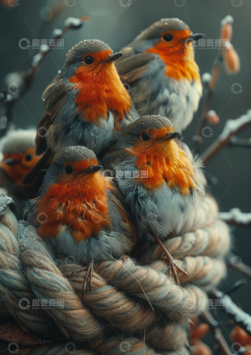 高清大图下载【趣麦麦图】小鸟栖息于绳结中