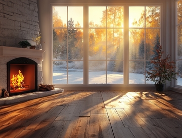 冬日暖阳透过大窗照亮室内