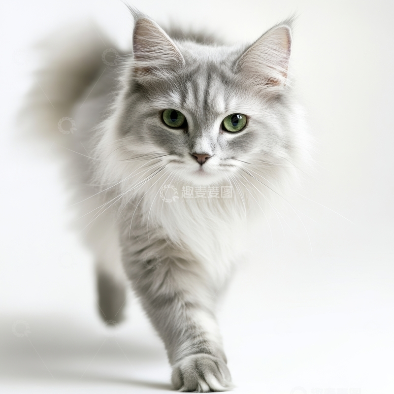 高清大图下载【趣麦麦图】灰色长毛猫的优雅姿态