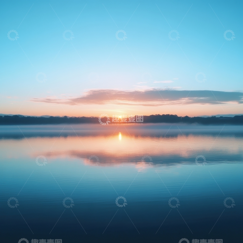 高清大图下载【趣麦麦图】湖面日出，宁静晨光